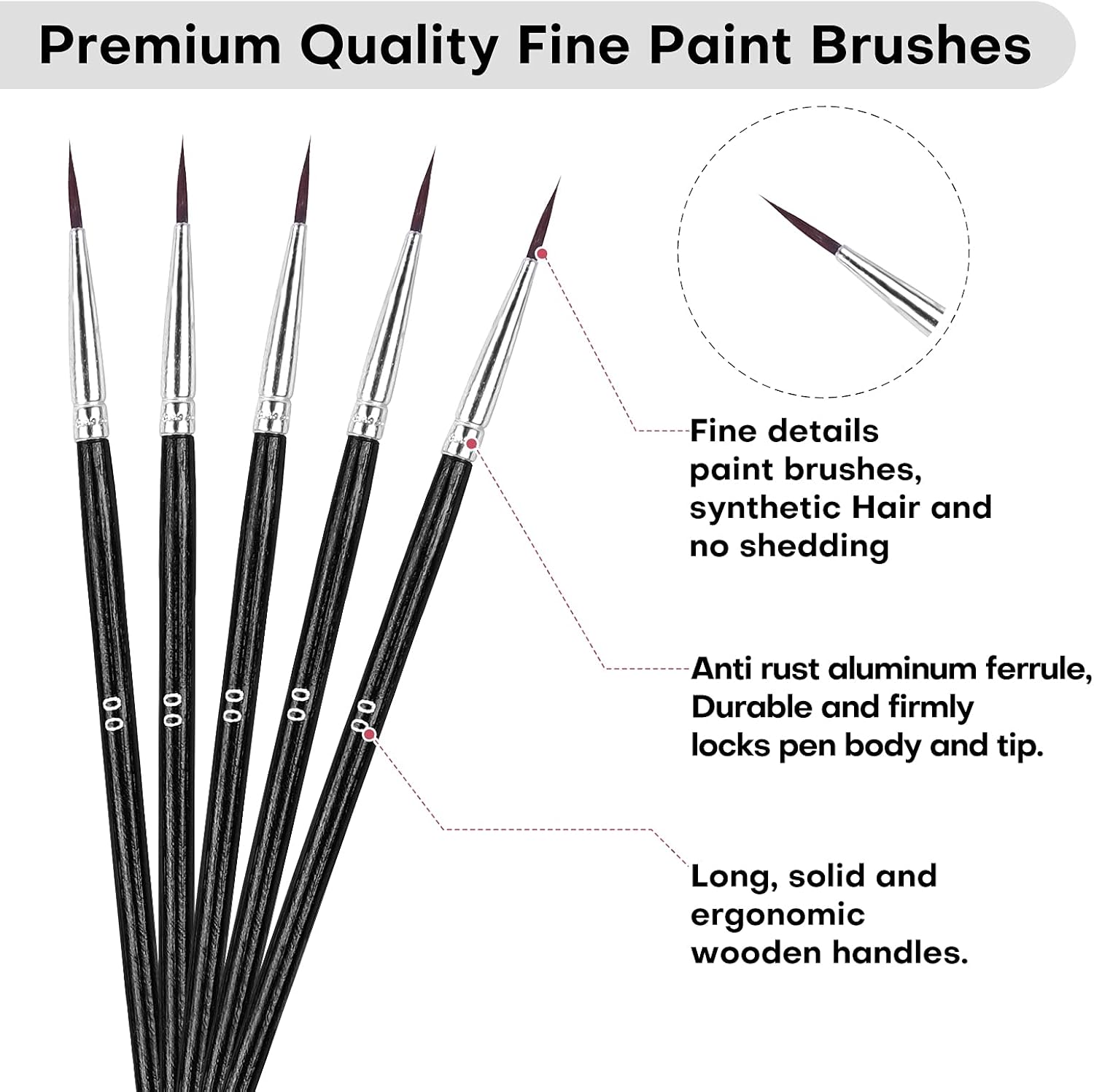 Detail Small Paint Brushes,  60Pcs Miniature Paint Brushes Tip Brushes Set Tiny Painting Brushes Size00 Paint Brushes Kit for Acrylic Watercolor Oil Model Nail Art (Black)