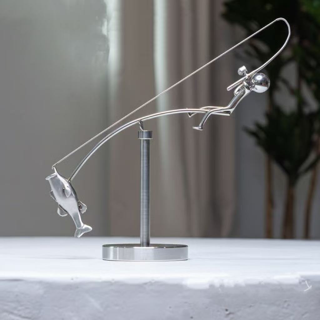 Kinetic Desk Art Balancing Fisherman Sculpture for Office Zen Home Decor and Gifts