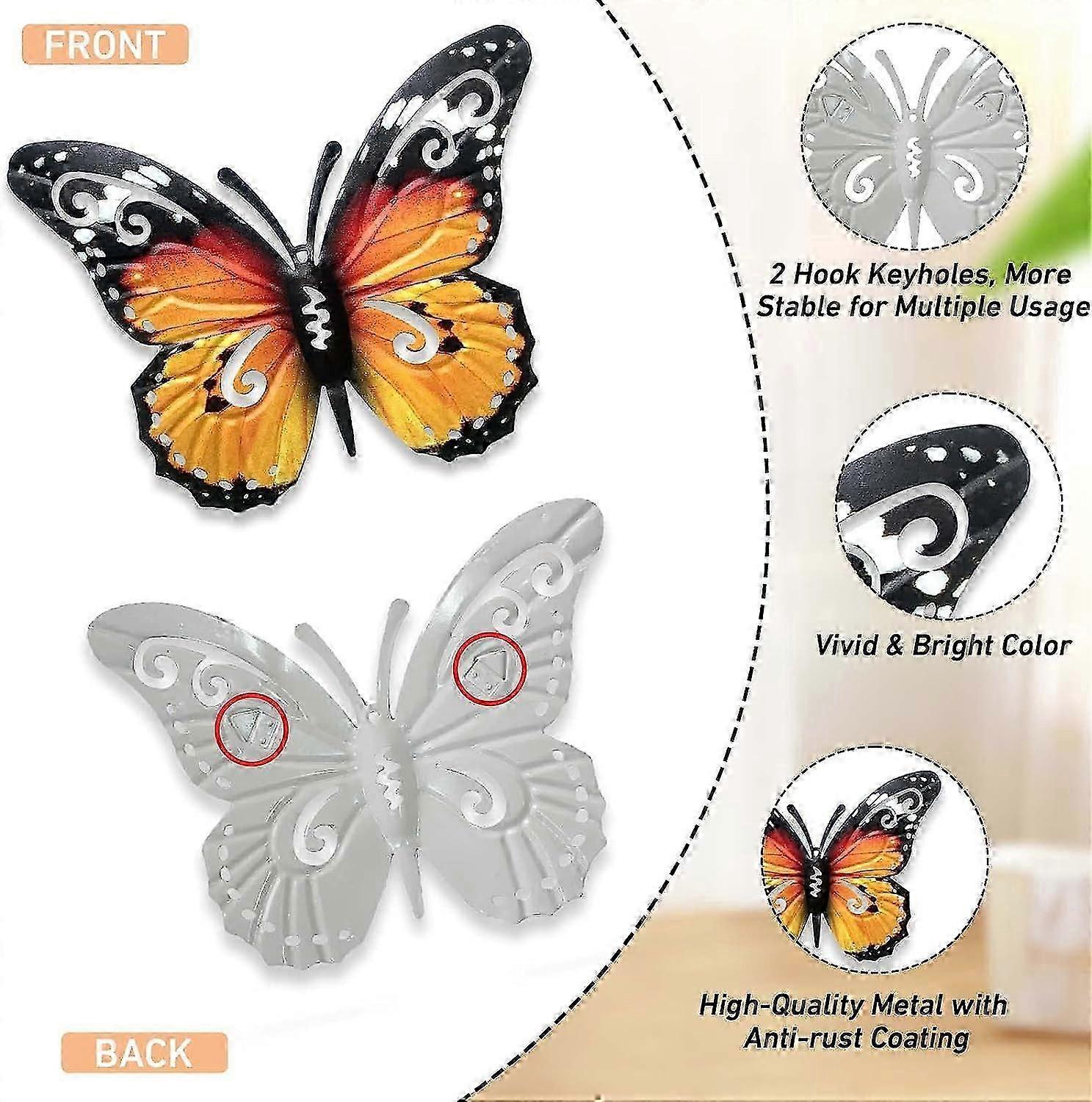 Butterfly Wall Decor 10.6 Inch Metal Indoor Outdoor Hanging Art for Patio Garden Yard Fence Home Living Room