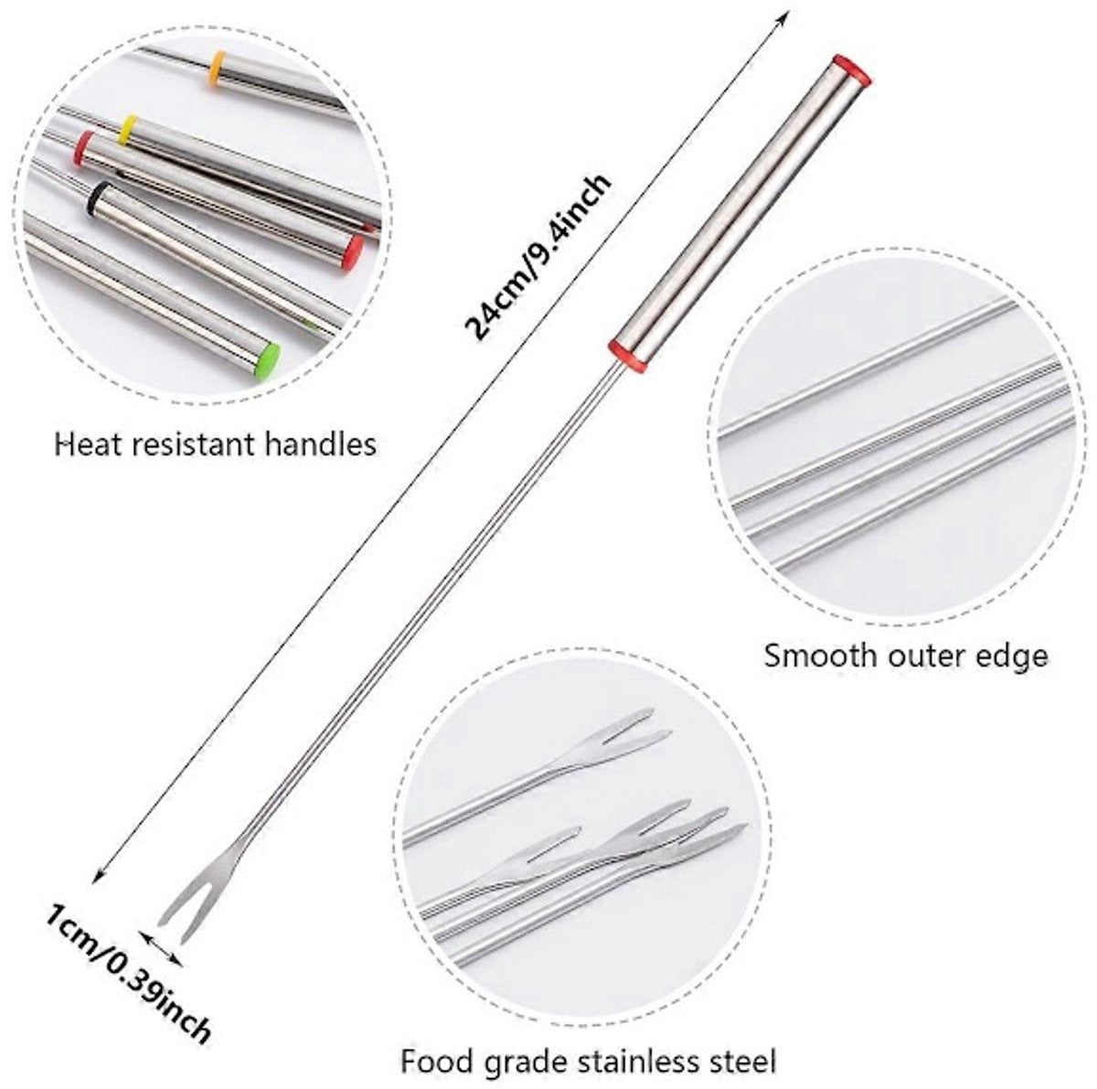 Stainless Steel Fondue Forks - Cheese Fondue Forks, Fruit Forks Stainless Steel - 12 Pieces, 24 cm