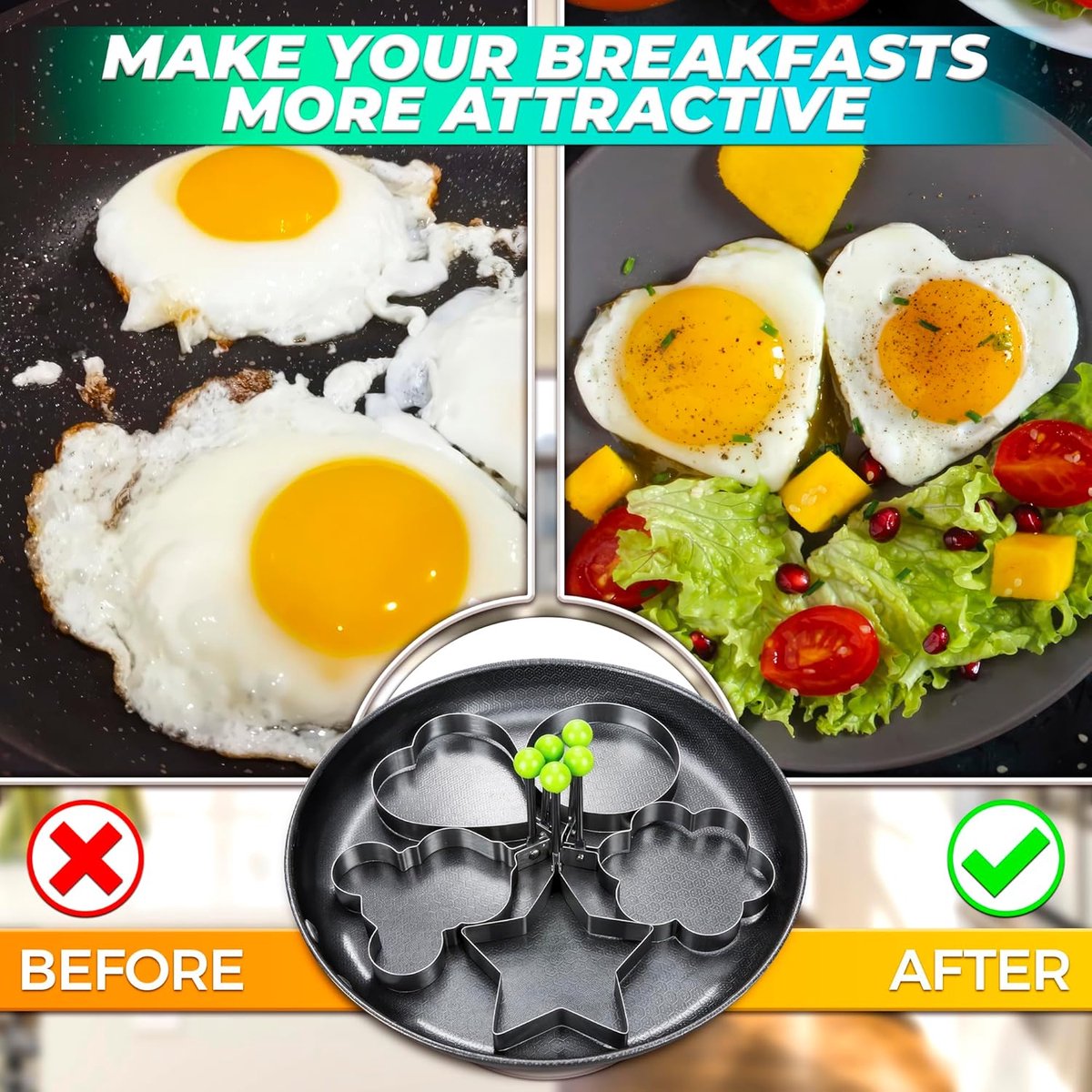 Stainless Steel Egg Baking Mold - 5 Pieces - Egg Baking Mold - Kitchen Utensils - DIY Model Egg Baking Mold - 5 Piece Creative Breakfast Set - Circle, Heart, Flower, Five-Pointed Star and Mickey Mouse Shapes