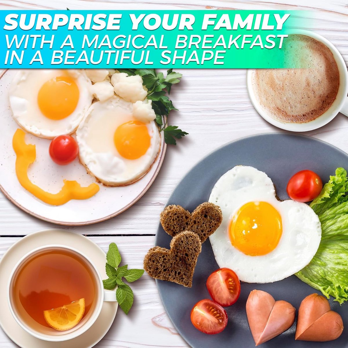 Stainless Steel Egg Baking Mold - 5 Pieces - Egg Baking Mold - Kitchen Utensils - DIY Model Egg Baking Mold - 5 Piece Creative Breakfast Set - Circle, Heart, Flower, Five-Pointed Star and Mickey Mouse Shapes