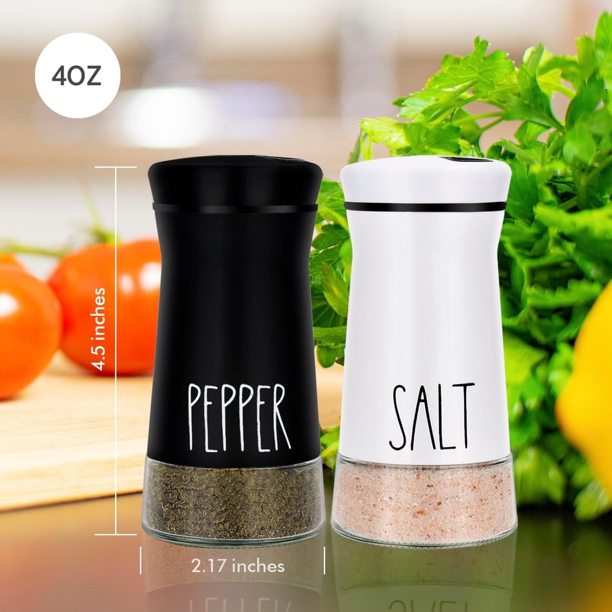 2-piece - stainless steel - with adjustable spout - farmhouse style - salt and pepper shaker
