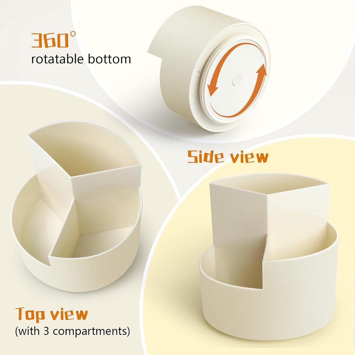 Desktop Rotating Pencil Holder - 3-Compartment Rotating Pencil Holder - Pencil Organizer - 360 Degree Rotating Office Supplies Organizer - for Pencils, Crayons & Office Supplies (White)