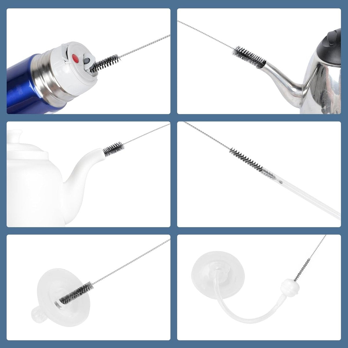 10-Piece Bottle Brush - Cleaning Brush Set - for pipes, keyboards, test tubes, kettle spouts, sinks, bottles and coffee makers