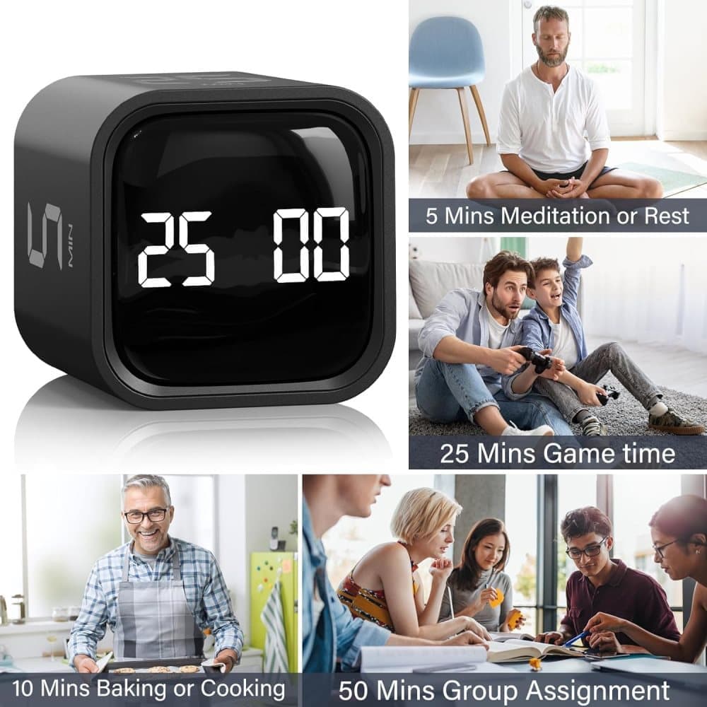 Pomodoro Timer 25/5/10 Min Desk Timer Vibration Volume Adjustable Productivity Clock