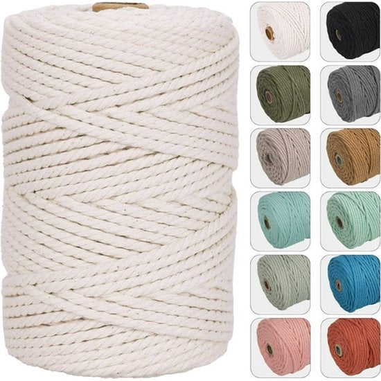 4mm 109 Yard Macrame Cord, Naturally Colored Cotton Cord - Suitable for Wall Decor, Plant Decor, Crafting and Knitting (White)