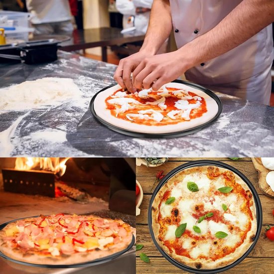 Pizza baking tins - 2 pieces - Non-stick baking tins made of stainless steel - Baking trays for home, kitchen, camping and barbecue - Round baking tins - 24 cm and 26 cm