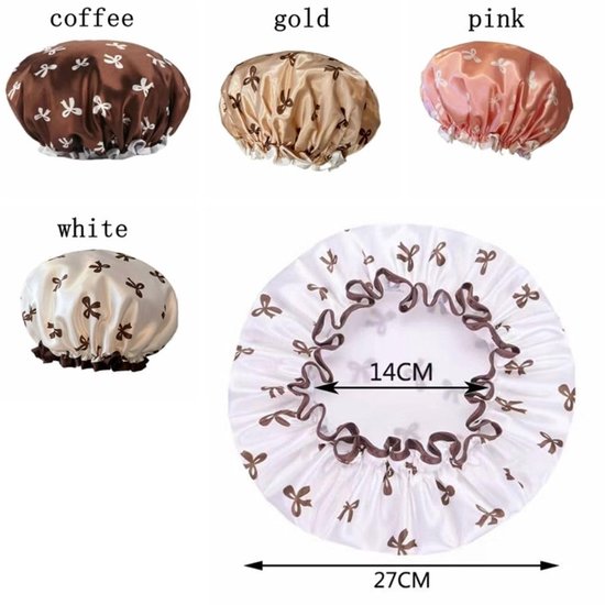 Double Layer Waterproof Shower Cap for Women & Girls – Reusable, Stretchy & Comfortable with Print (Gold)