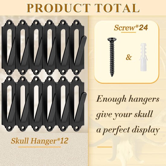 12-Piece Skull Wall Hook Set - Black Steel Hook for Decoration - Includes Mounting Kit