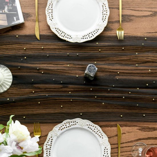 Black Table Veil with White Pearls - Silky Gauze 30x120 Inches - For Weddings, Parties & Table Decorations