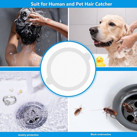30-pack hair traps - Mesh filter - Strong self-adhesive drain hair trap - Suitable for bathrooms, bathtubs and balconies - Anti-clogging (round)