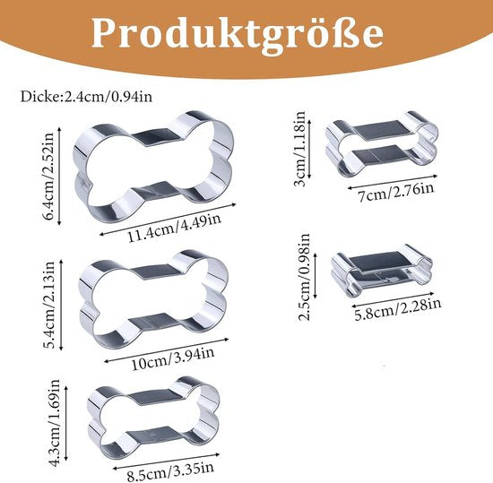 A set of 5 bone-shaped cookie cutters - 5 sizes - Bone-shaped cookie cutters - Christmas cookie cutters - Stainless steel cookie cutters - For baking puppy cookies or snacks