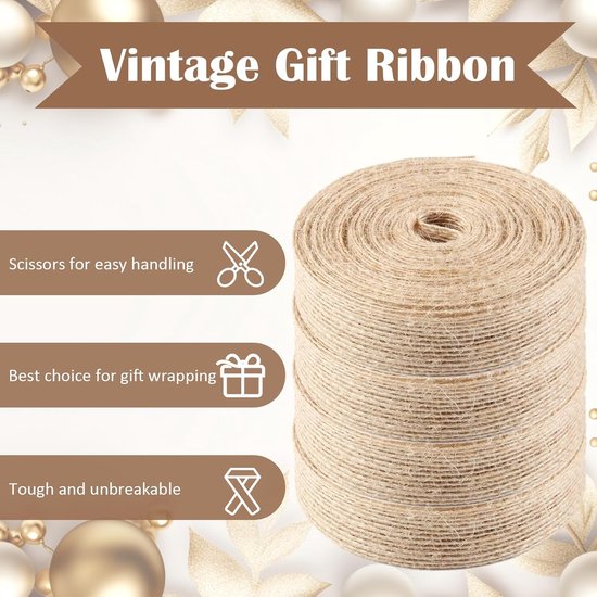 4 rolls of jute ribbon, 2 cm long - vintage style - total length 40 meters - gift box - party and wedding decoration - DIY crafts - gift wrapping - party gift ribbon
