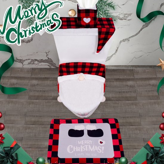 Toilet Seat Covers - Set of 4 - Christmas Toilet Seat Covers - Christmas Bathroom Accessories - Cute Christmas Dwarf Toilet Seats - Christmas Bathroom Decorations - Easy to Clean - Non-Slip Toilet Mats