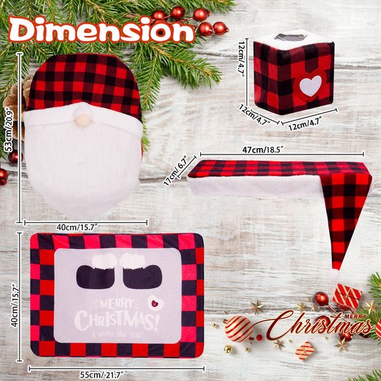 Toilet Seat Covers - Set of 4 - Christmas Toilet Seat Covers - Christmas Bathroom Accessories - Cute Christmas Dwarf Toilet Seats - Christmas Bathroom Decorations - Easy to Clean - Non-Slip Toilet Mats