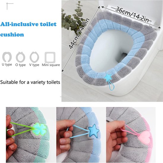 Toilet Seat Covers - 3-Pack - Soft Toilet Seat Covers - Soft and Comfortable Winter Toilet Seat Covers - With Hanging Ring - Reusable Toilet Seat Covers - Universal Toilet Seat Covers - Easy to Install - Pink - Green - Blue