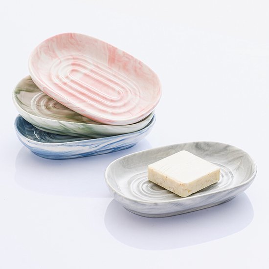 Soap Dish - Ceramic Soap Dish - Non-slip Marble Soap Dish - Bathroom Soap Holder - Suitable for Bathroom, Shower, Kitchen, and Travel - Pink