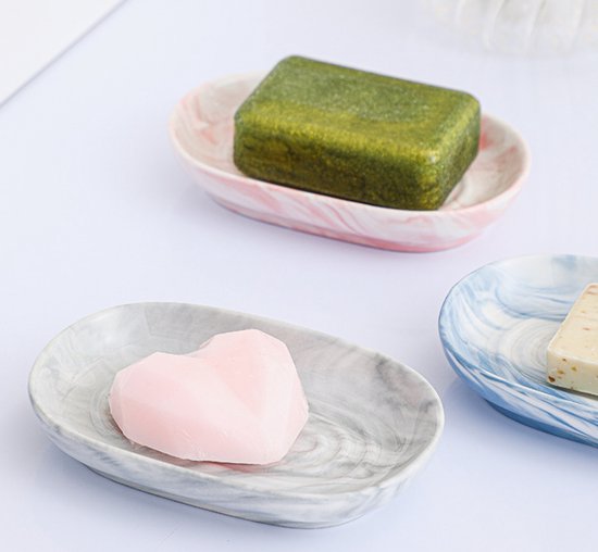 Soap Dish - Ceramic Soap Dish - Non-slip Marble Soap Dish - Bathroom Soap Holder - Suitable for Bathroom, Shower, Kitchen, and Travel - Pink