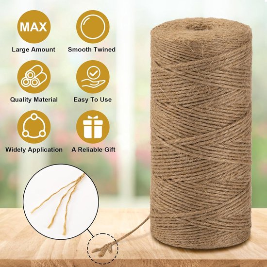 Jute rope - 2 rolls - 200m per roll - Brown - Suitable for gardening, crafts, gift wrapping, wedding decorations