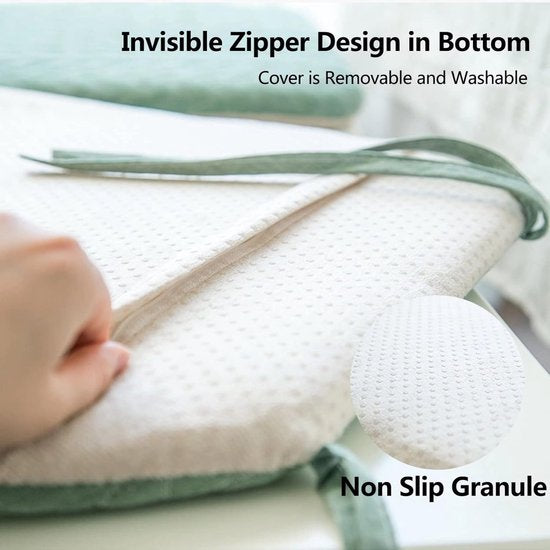 Chair cushions - 2 pieces - Seat cushions - Removable and washable - Cushions with straps - Kitchen chair cushions - 40 x 43 cm - Removable and washable covers - Suitable for garden chairs, dining chairs or office chairs - Green