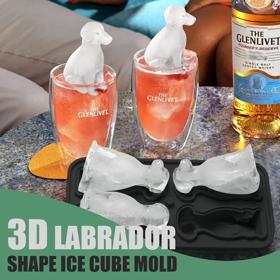 3D Labrador Ice Cube Mold - With Integrated Funnel - Dog Friendly Shape - Silicone & Easy De-molding