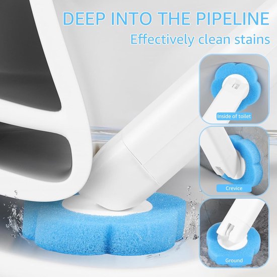 Toilet Brush Set with 24 Replaceable Heads - 360° Cleaning & Pre-assembled Cleaning Solution - Includes Storage Station
