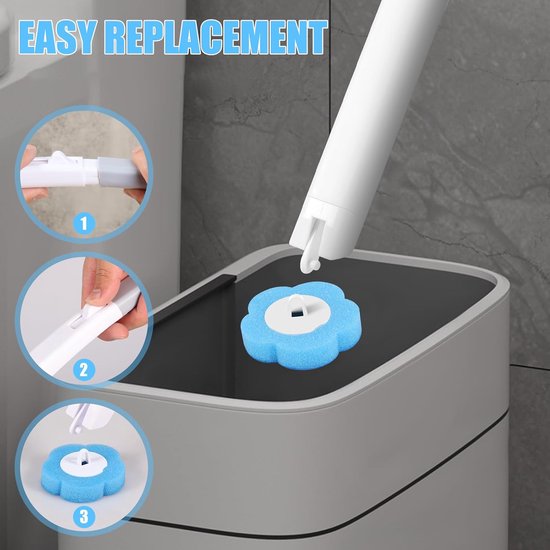 Toilet Brush Set with 24 Replaceable Heads - 360° Cleaning & Pre-assembled Cleaning Solution - Includes Storage Station