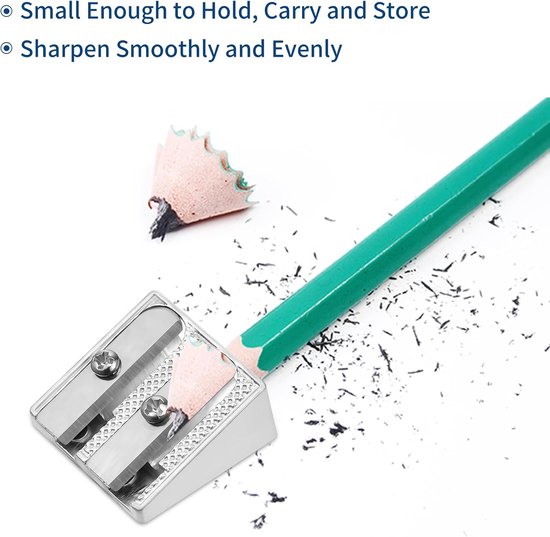 Pencil Sharpener - 3-Piece - Double Hole Pencil Sharpener - Portable Manual Pencil Sharpener - Suitable for Children, Home, School and Office - Silver