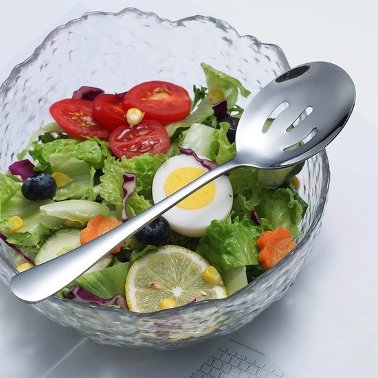 Spoons - 4-piece set - Stainless steel salad spoons - Includes 2 serving spoons and 2 skimmers - Suitable for desserts and coffee