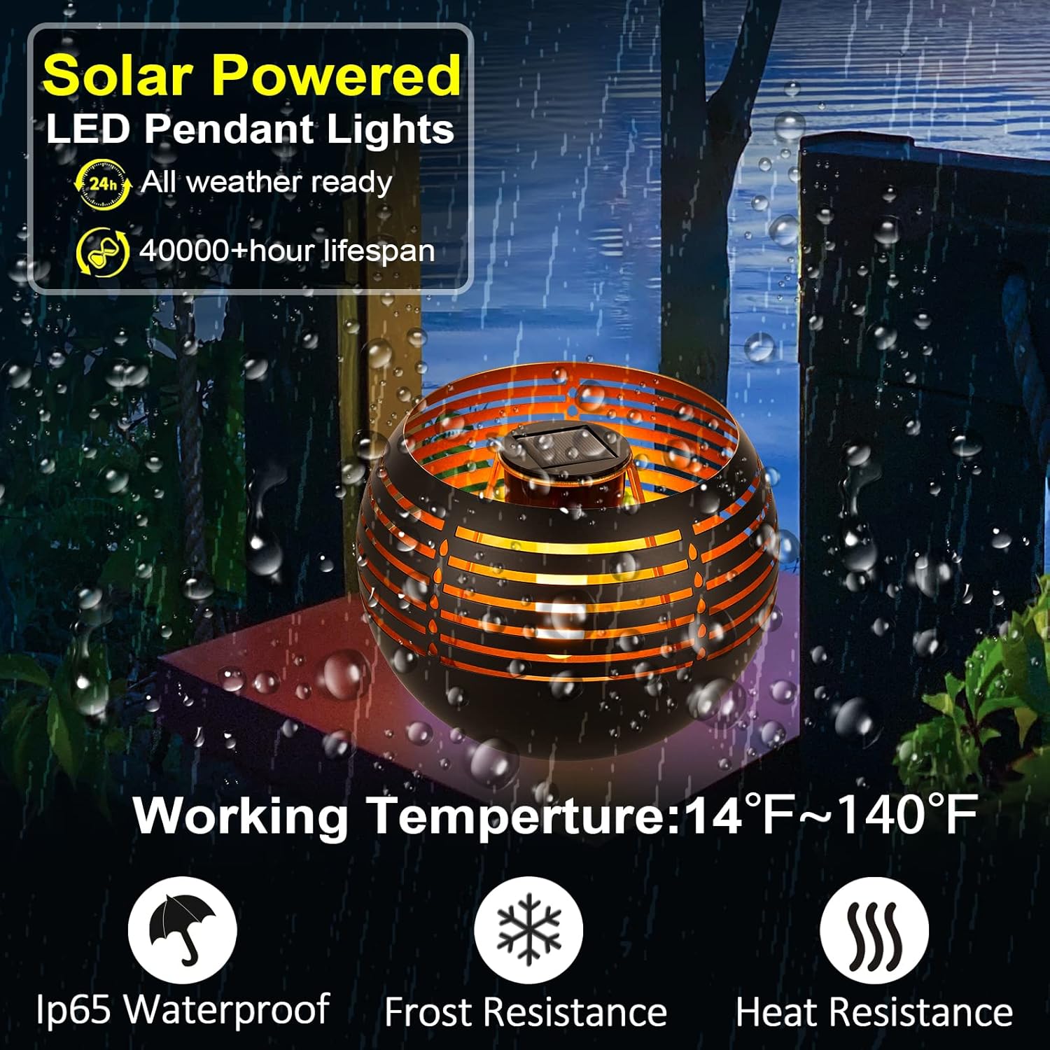 Solar Lantern LED Outdoor Garden Hanging Light Waterproof Patio Decor