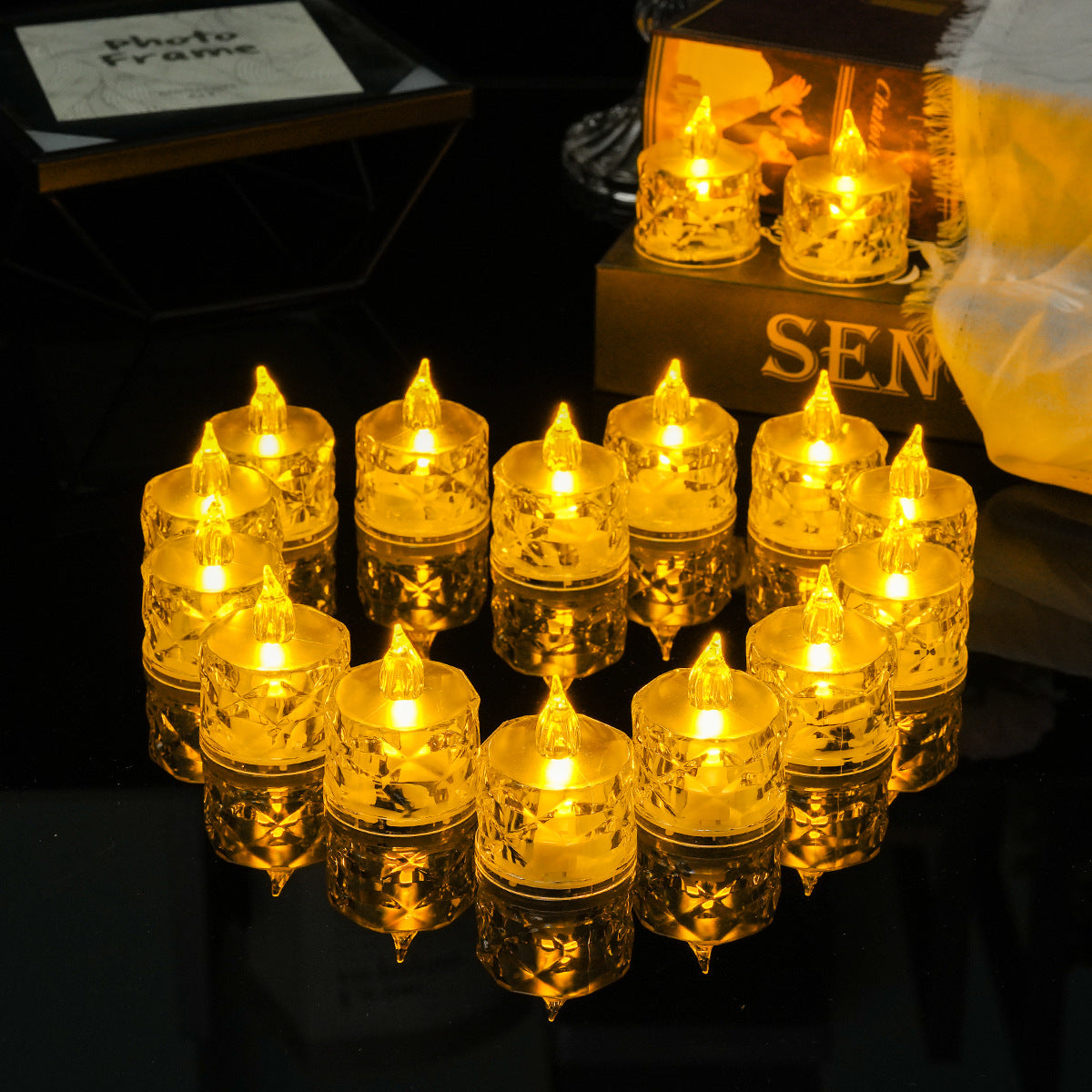 LED Flameless Tea Light Candles with Clear Crystal Design for Wedding, Birthday, Proposal and Table Decoration, Warm White
