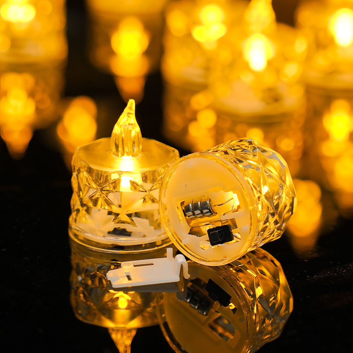 LED Flameless Tea Light Candles with Clear Crystal Design for Wedding, Birthday, Proposal and Table Decoration, Warm White