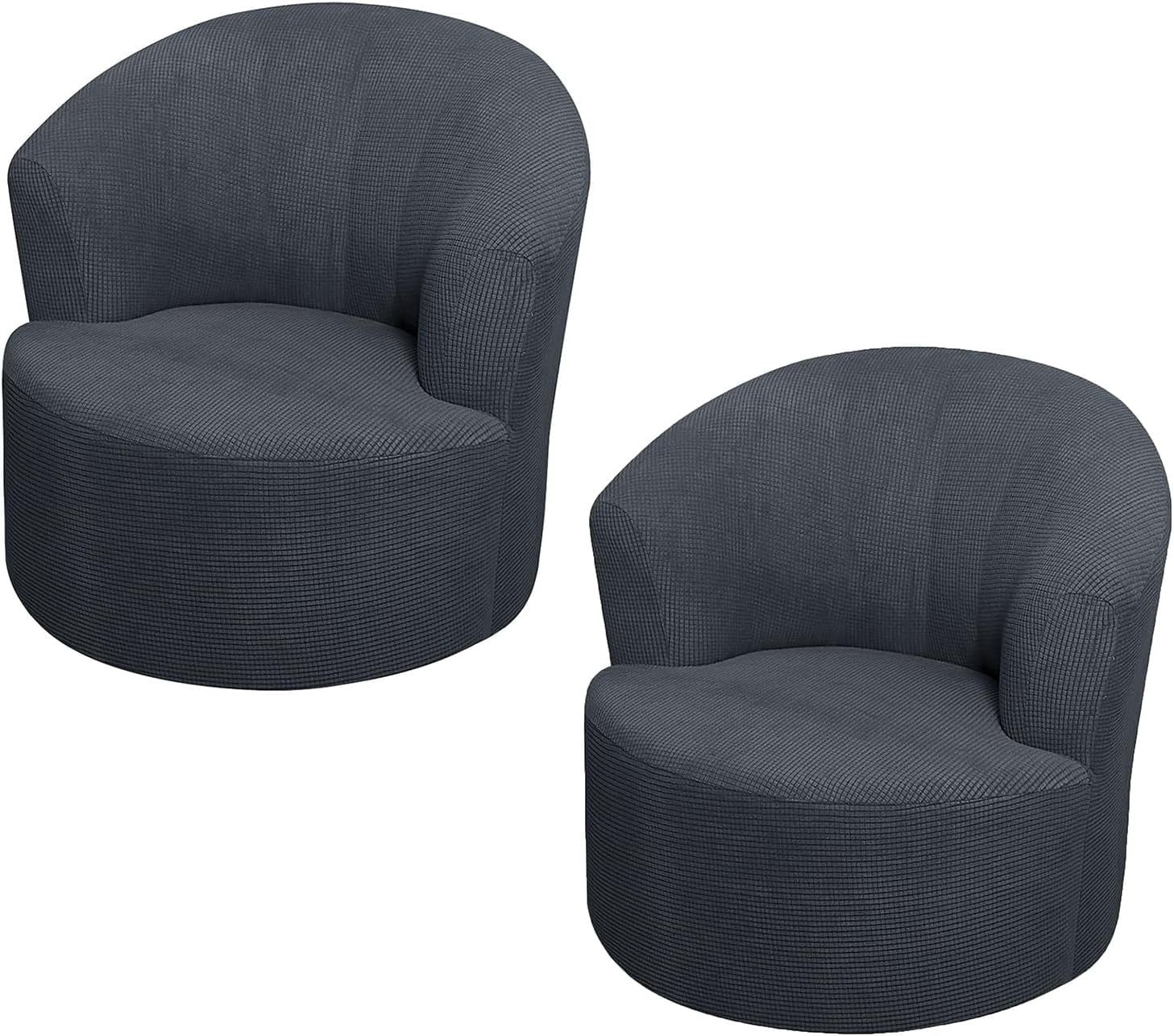 2 Pack Swivel Barrel Chair Slipcover, Stretch Soft Washable Furniture Protector for Round Club Chairs Living Room, Dark Gray