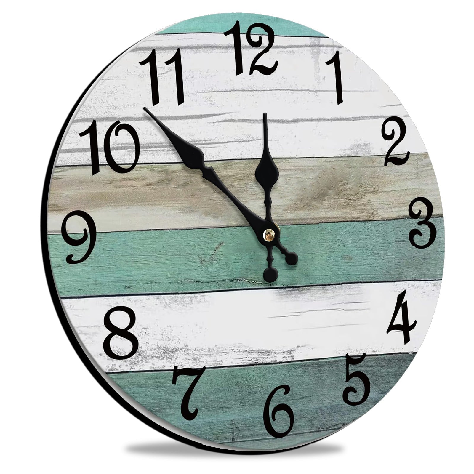 Wall Clock, Gray Silent Wall Clocks Battery Operated Non Ticking, Vintage Rustic Coutry Style Clock Decorative for Kitchen, Bathroom, Living Room, Bedroom(10 In) 3-Teal Rustic