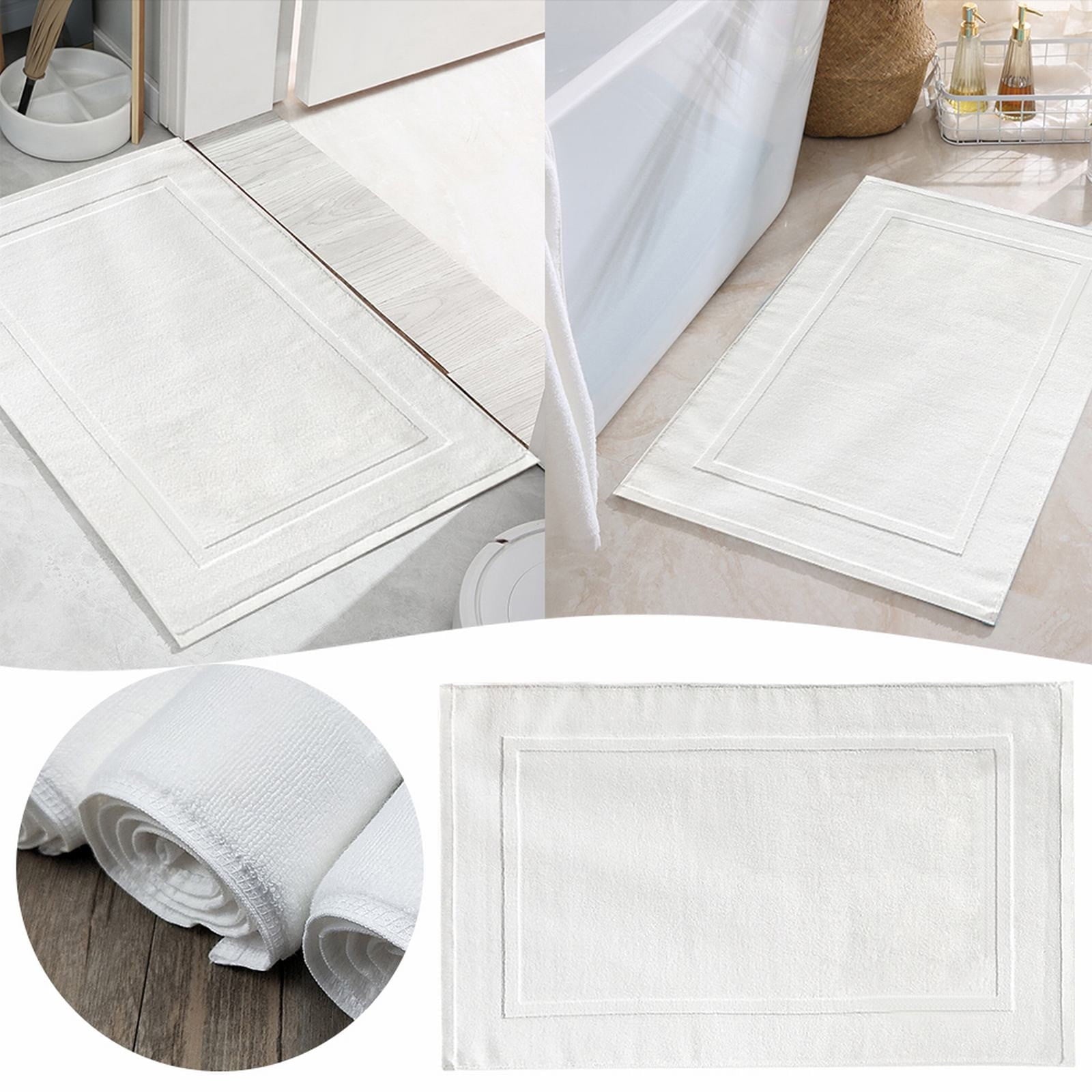 2PCS White Cotton Classic Rug Bath Mats Absorbent Cotton Hotel Spa Shower Bathtub Mats [Not A Bathroom Rug] Machine Washable Shower Bathroom Floor Towel White 2PCS