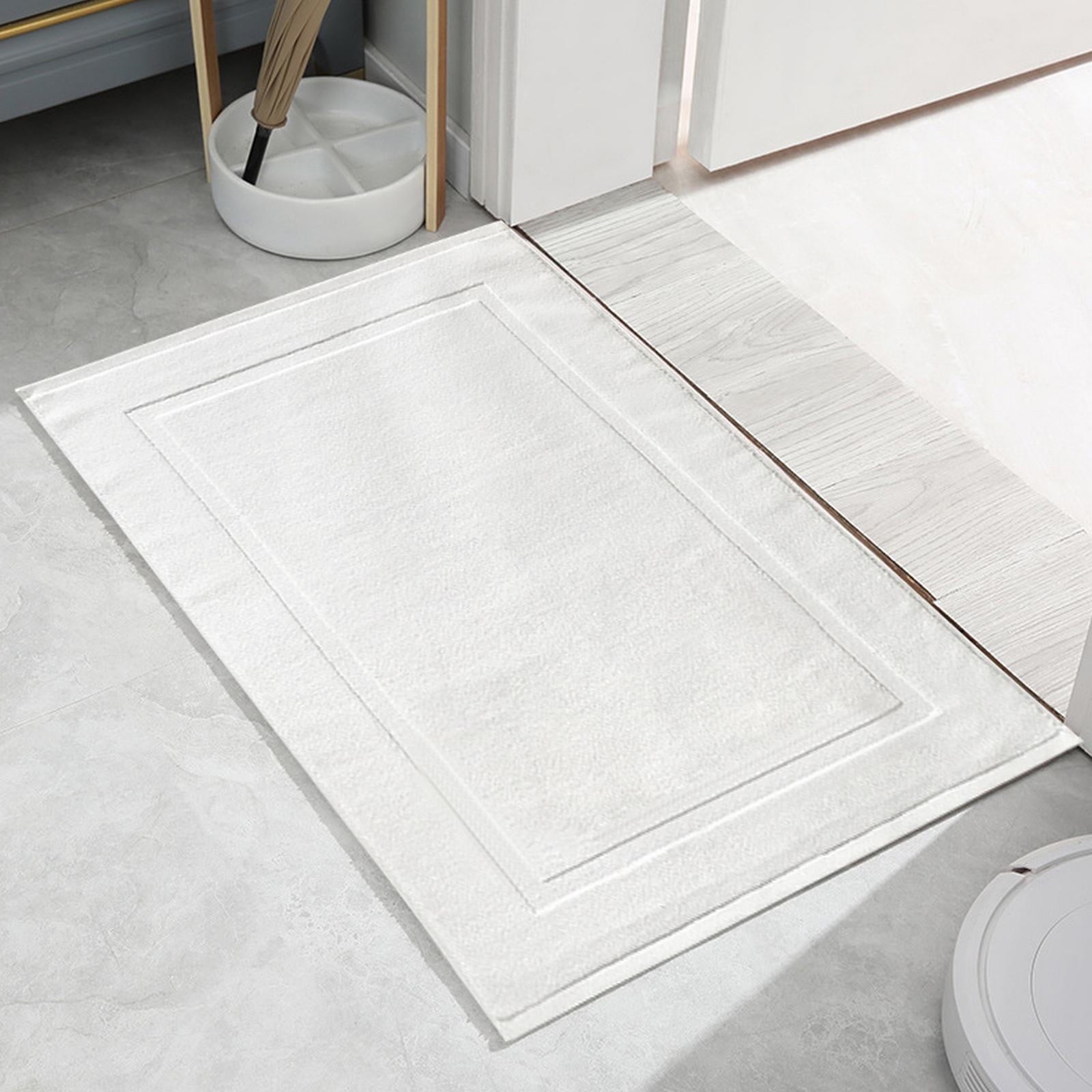 2PCS White Cotton Classic Rug Bath Mats Absorbent Cotton Hotel Spa Shower Bathtub Mats [Not A Bathroom Rug] Machine Washable Shower Bathroom Floor Towel White 2PCS
