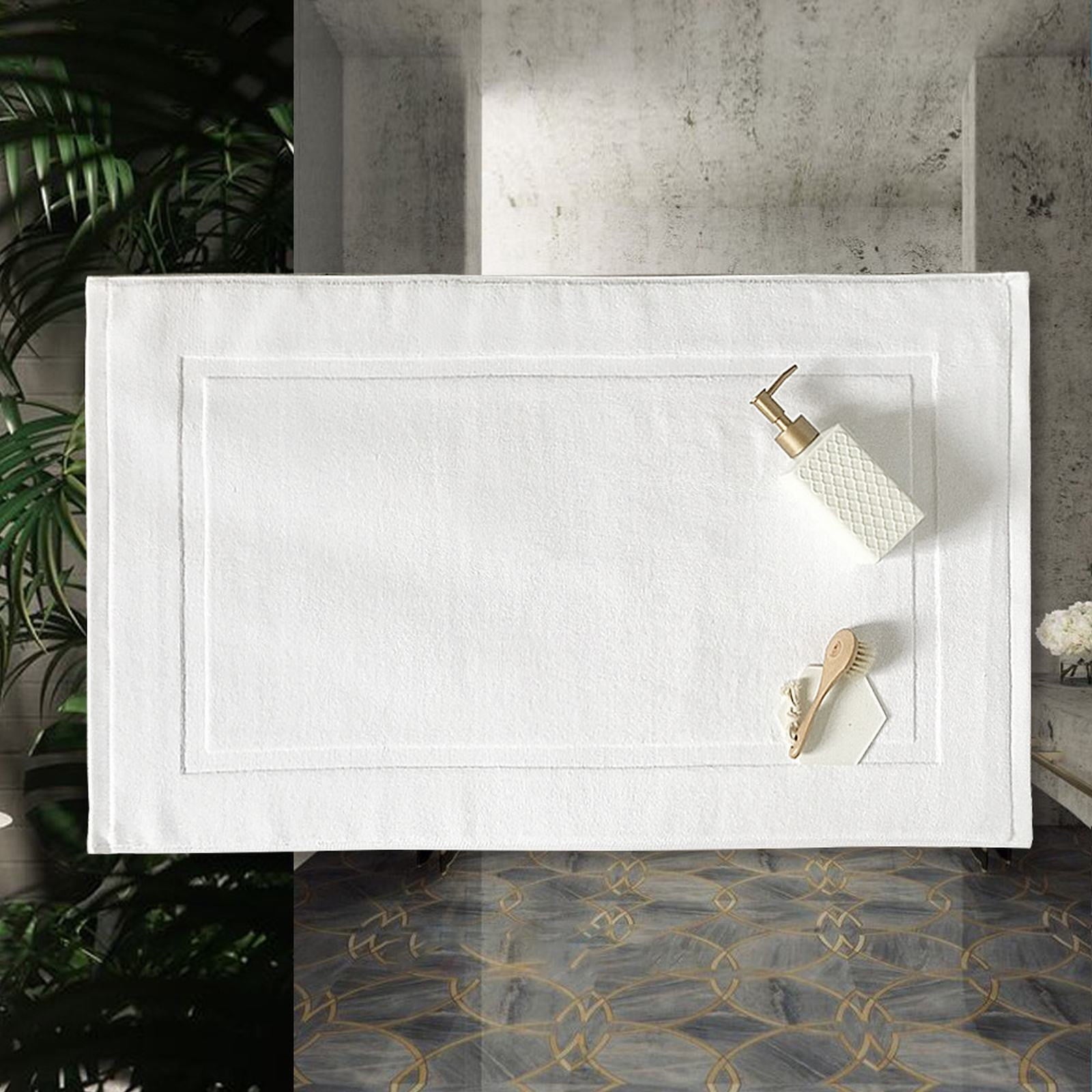2PCS White Cotton Classic Rug Bath Mats Absorbent Cotton Hotel Spa Shower Bathtub Mats [Not A Bathroom Rug] Machine Washable Shower Bathroom Floor Towel White 2PCS