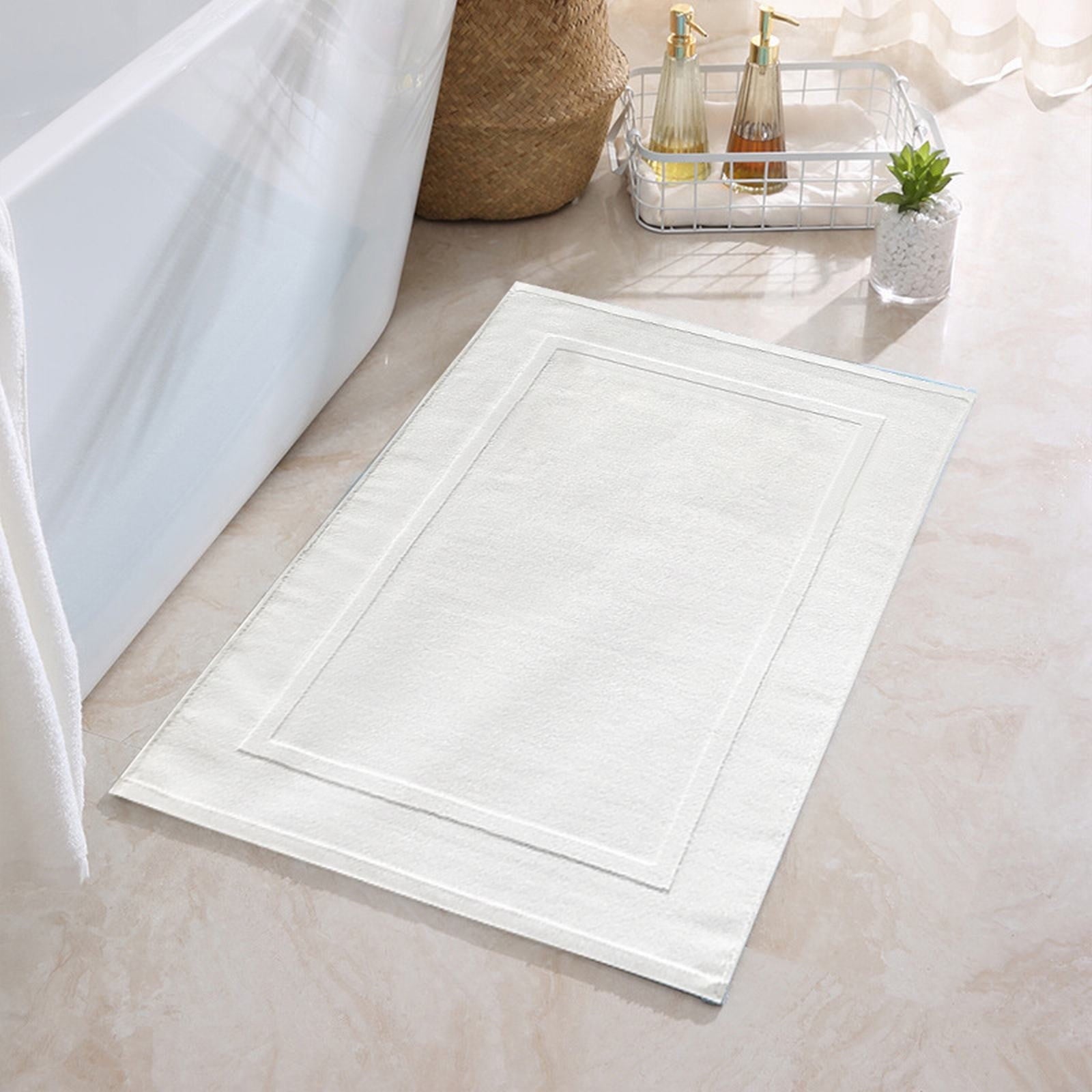 2PCS White Cotton Classic Rug Bath Mats Absorbent Cotton Hotel Spa Shower Bathtub Mats [Not A Bathroom Rug] Machine Washable Shower Bathroom Floor Towel White 2PCS