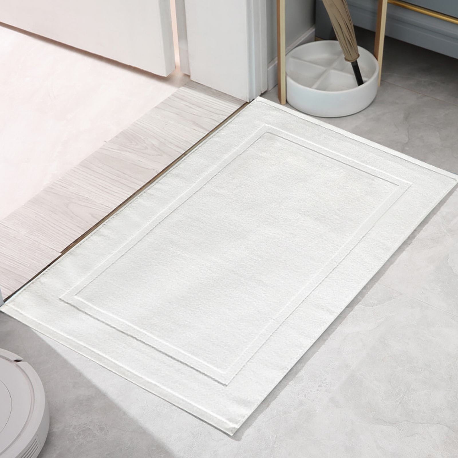 2PCS White Cotton Classic Rug Bath Mats Absorbent Cotton Hotel Spa Shower Bathtub Mats [Not A Bathroom Rug] Machine Washable Shower Bathroom Floor Towel White 2PCS