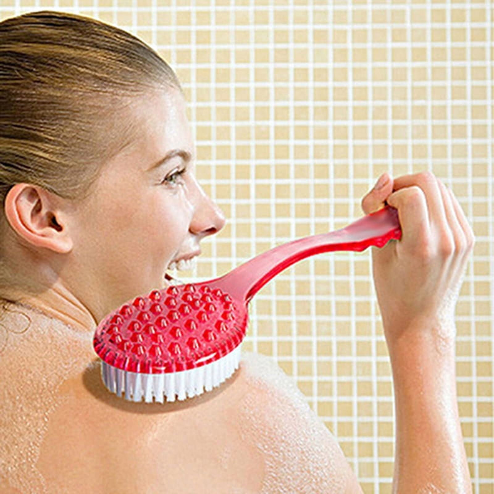 Warkul Long Handled Bath Shower Back Brush Body Scrubber Massager Skin Cleaning Tool Brush 2023 New Rose Red