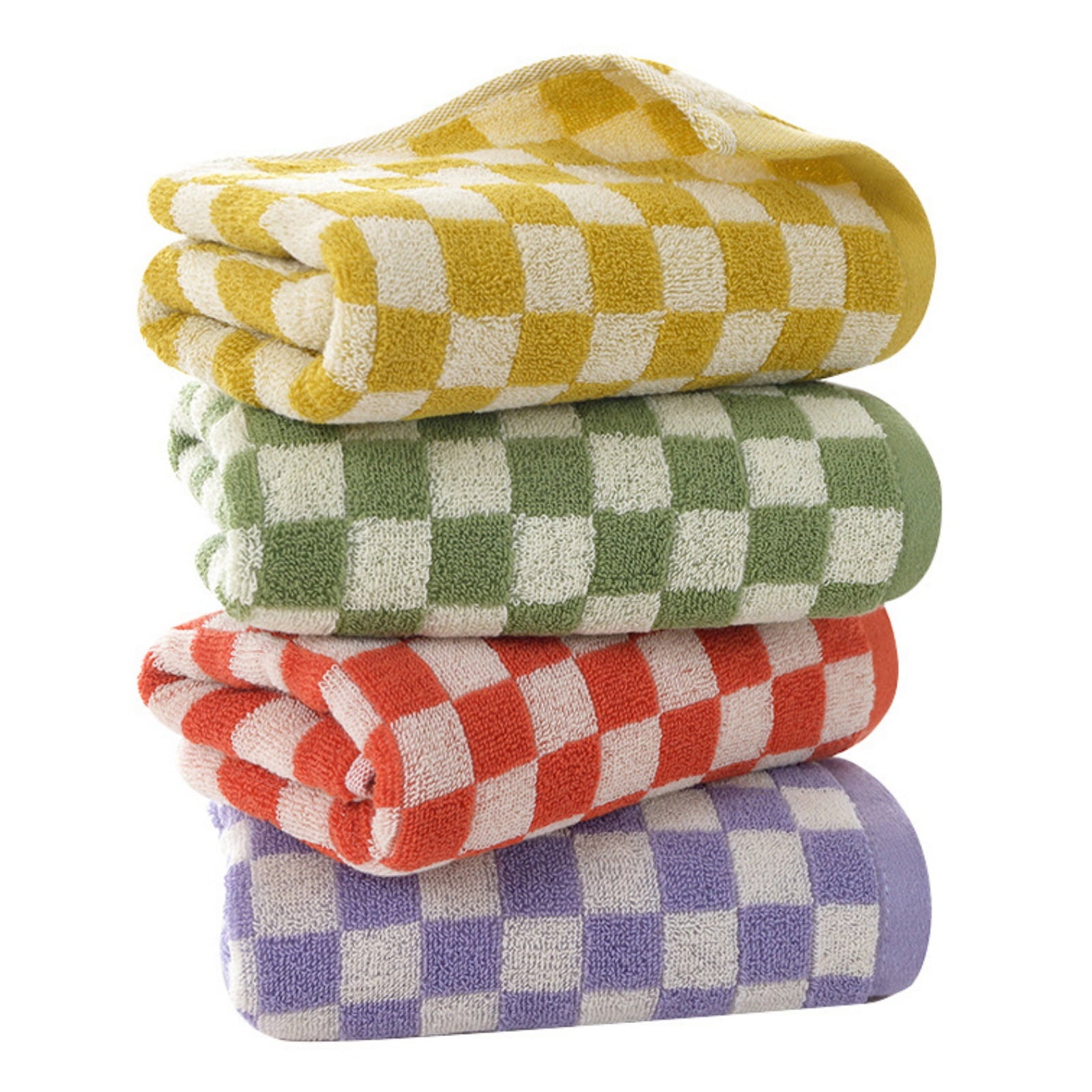 Checkered Bath Towels for Bathroom, Shower Towels 30" x 14", Super Soft and Quick Dry, Colorful Towel for Summer Beach Pool Green Yellow