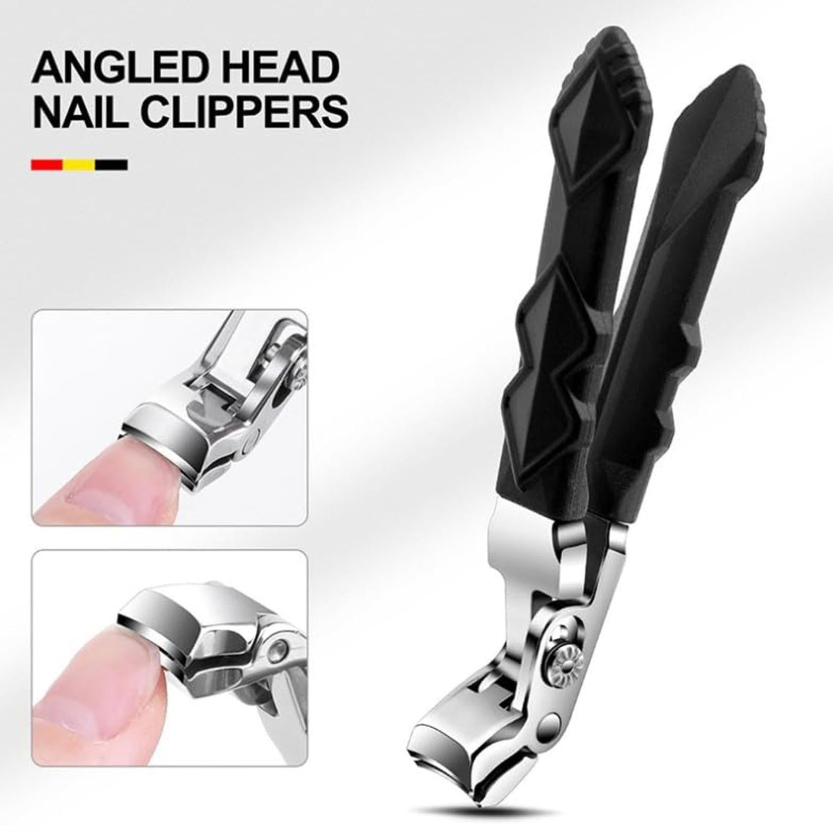 Nail Clippers, Long Handle Ergonomic Angled Head Senior Toenail Clipper, Toe Nail Clippers for Thick Nails, Ultra Sharp Stainless Nail Clipper with Catcher for Men Women 1 Nail Clipper + Nail File + Container Bag
