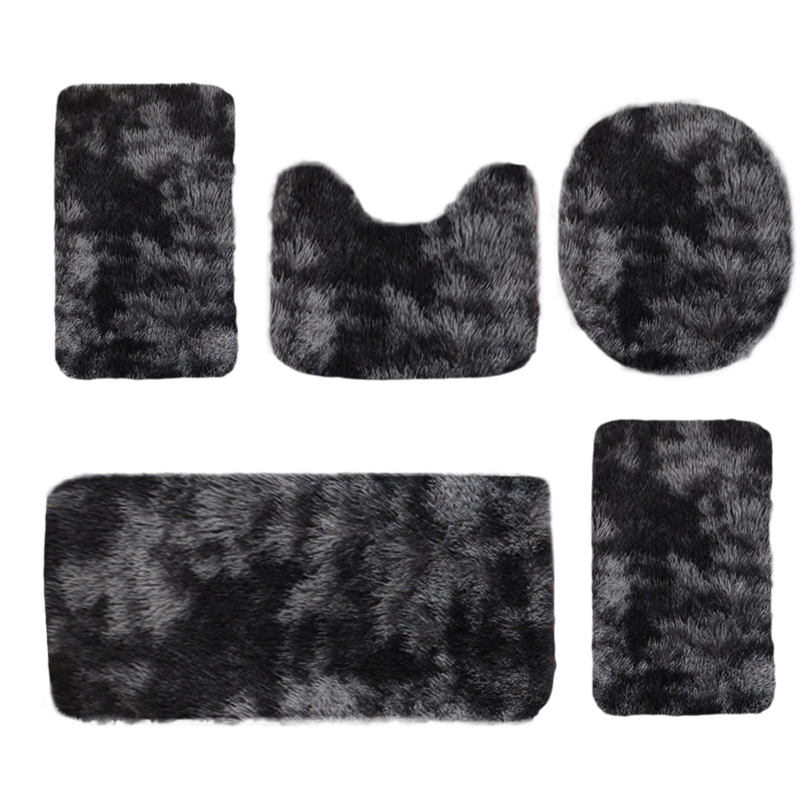 PALIFEUR Tie-Dye Bathroom Rugs Sets, Non-Slip Bath Mat Set 5 Piece, Soft Comfortable Washable Bathroom Mat Set, Quicker Dry Bathroom Rug with Toilet Rug Black