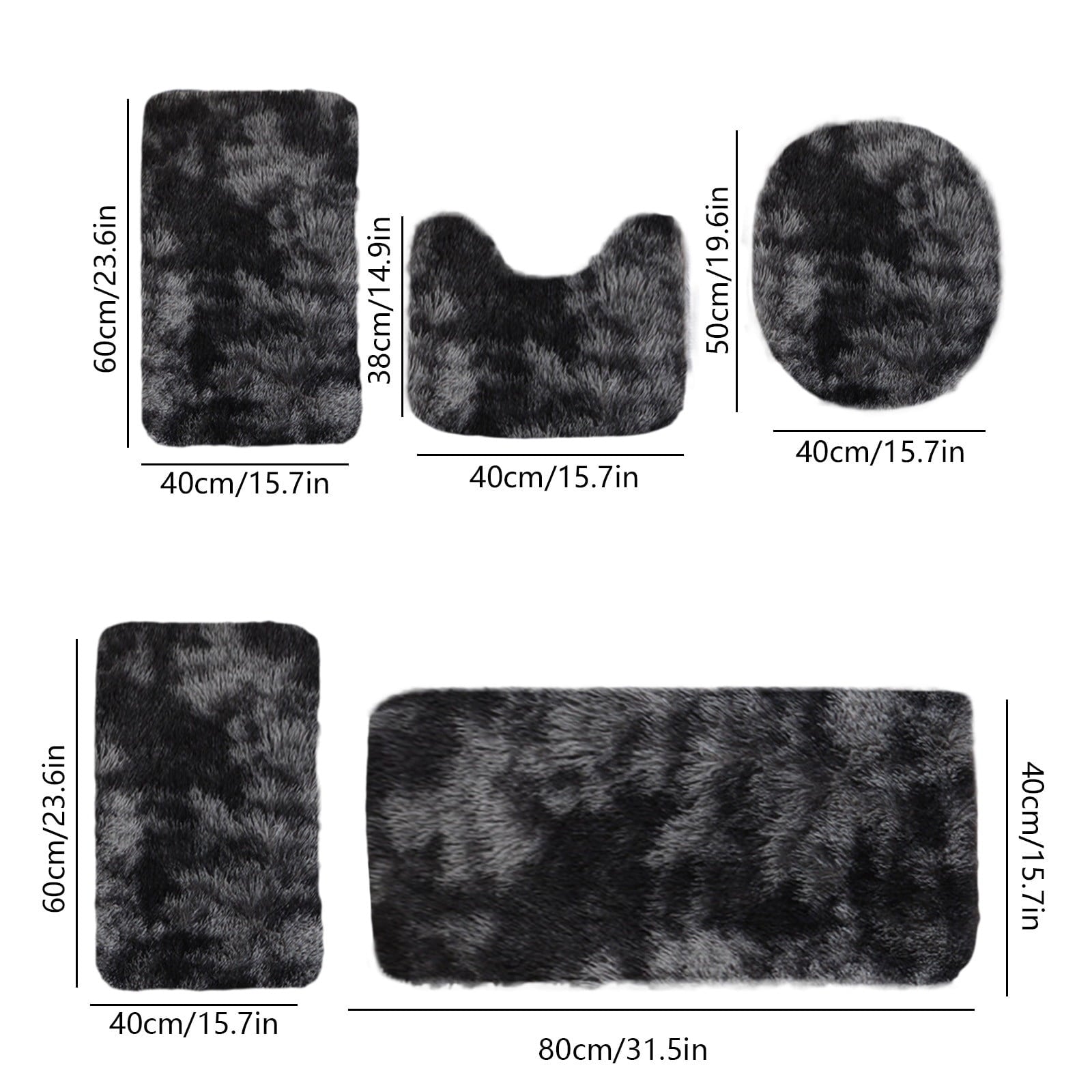 PALIFEUR Tie-Dye Bathroom Rugs Sets, Non-Slip Bath Mat Set 5 Piece, Soft Comfortable Washable Bathroom Mat Set, Quicker Dry Bathroom Rug with Toilet Rug Black