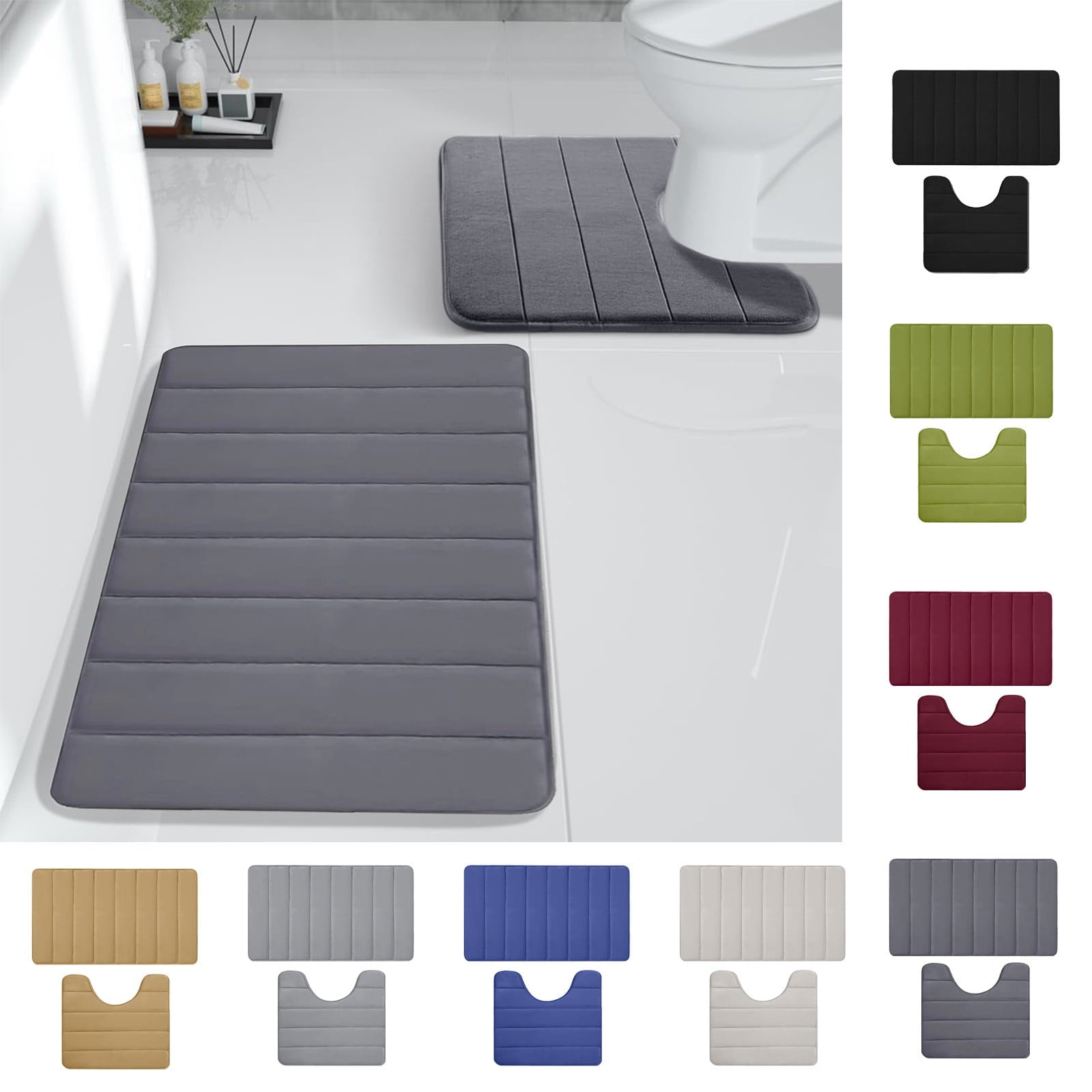 PALIFEUR Memory Foam Toilet Rug, Non-Slip Bathroom Rugs, Toilet Rugs U Shaped Washable, Commode Contour Rug, Soft Comfortable Super Water Absorption #2_Khaki
