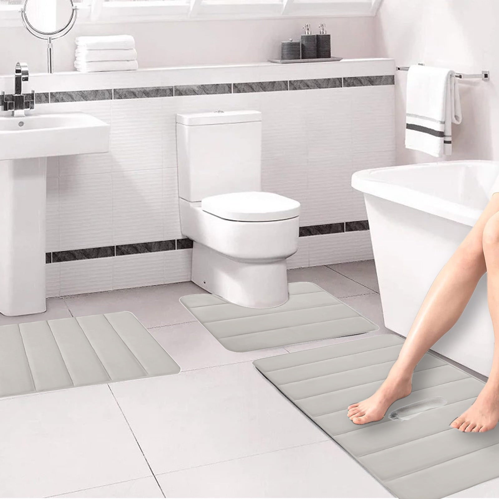 PALIFEUR Memory Foam Toilet Rug, Non-Slip Bathroom Rugs, Toilet Rugs U Shaped Washable, Commode Contour Rug, Soft Comfortable Super Water Absorption #3_Beige