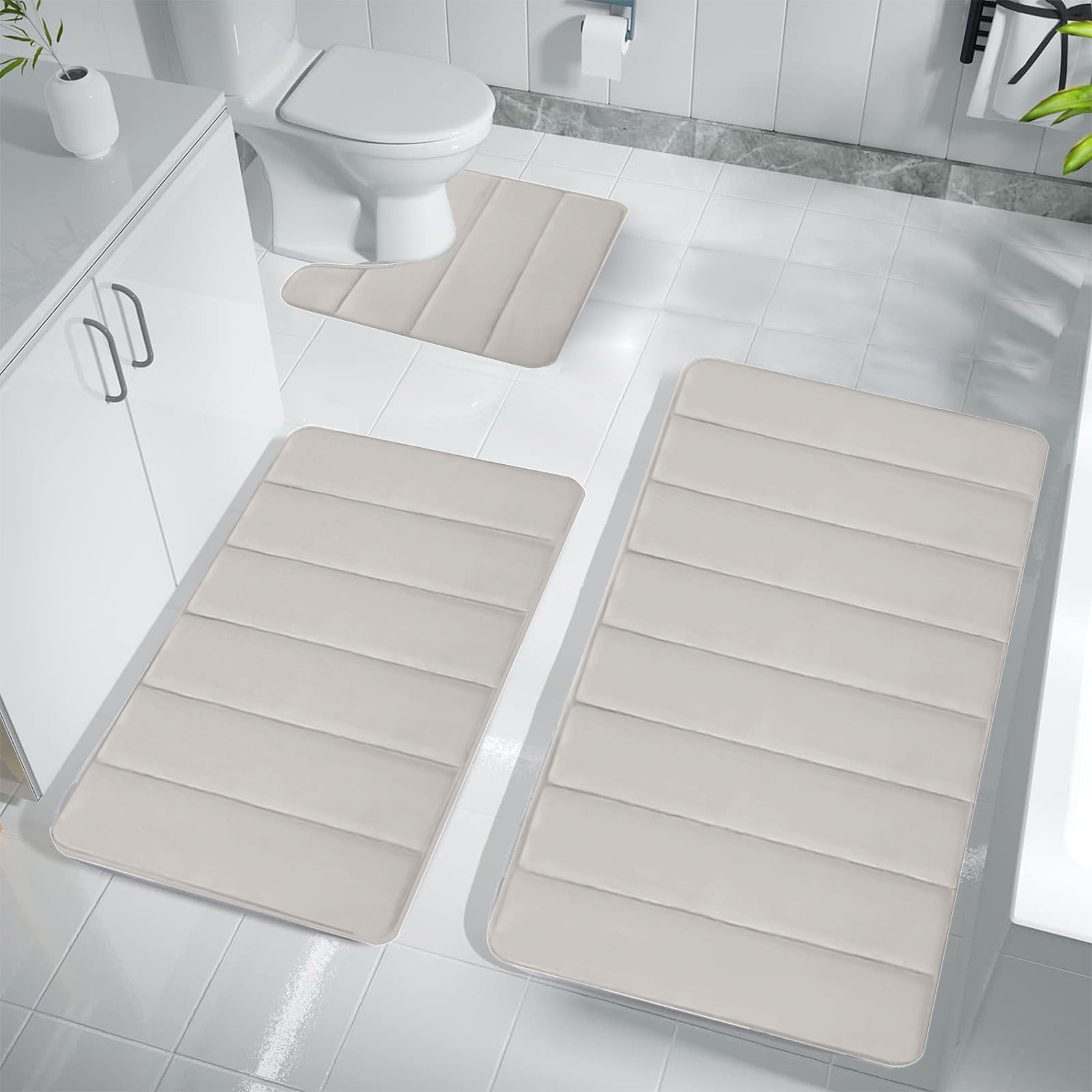 PALIFEUR Memory Foam Toilet Rug, Non-Slip Bathroom Rugs, Toilet Rugs U Shaped Washable, Commode Contour Rug, Soft Comfortable Super Water Absorption #3_Beige
