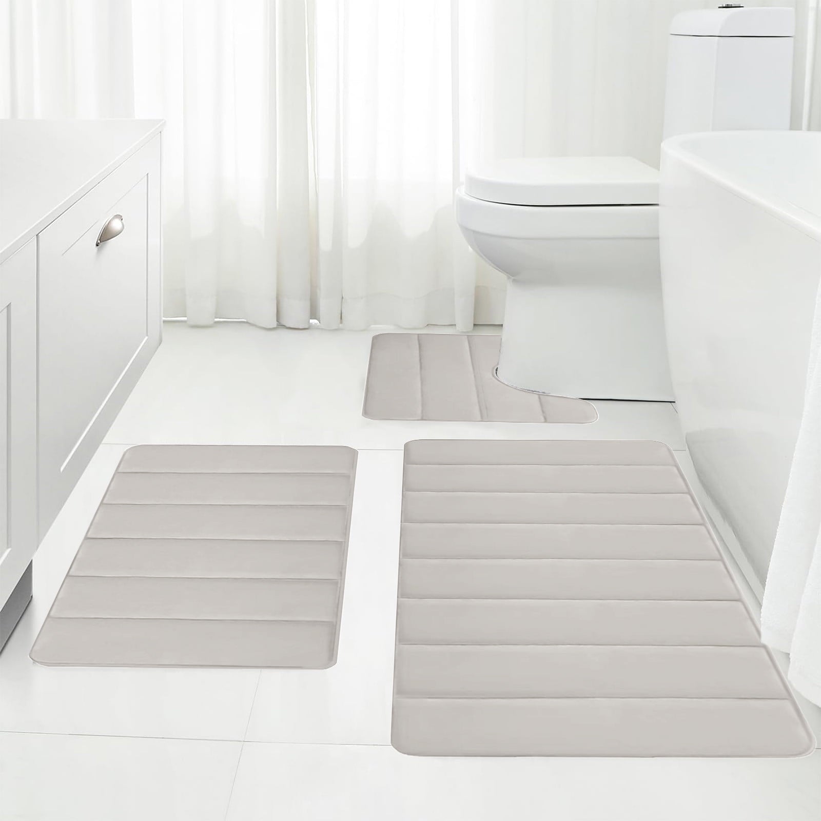 PALIFEUR Memory Foam Toilet Rug, Non-Slip Bathroom Rugs, Toilet Rugs U Shaped Washable, Commode Contour Rug, Soft Comfortable Super Water Absorption #3_Beige