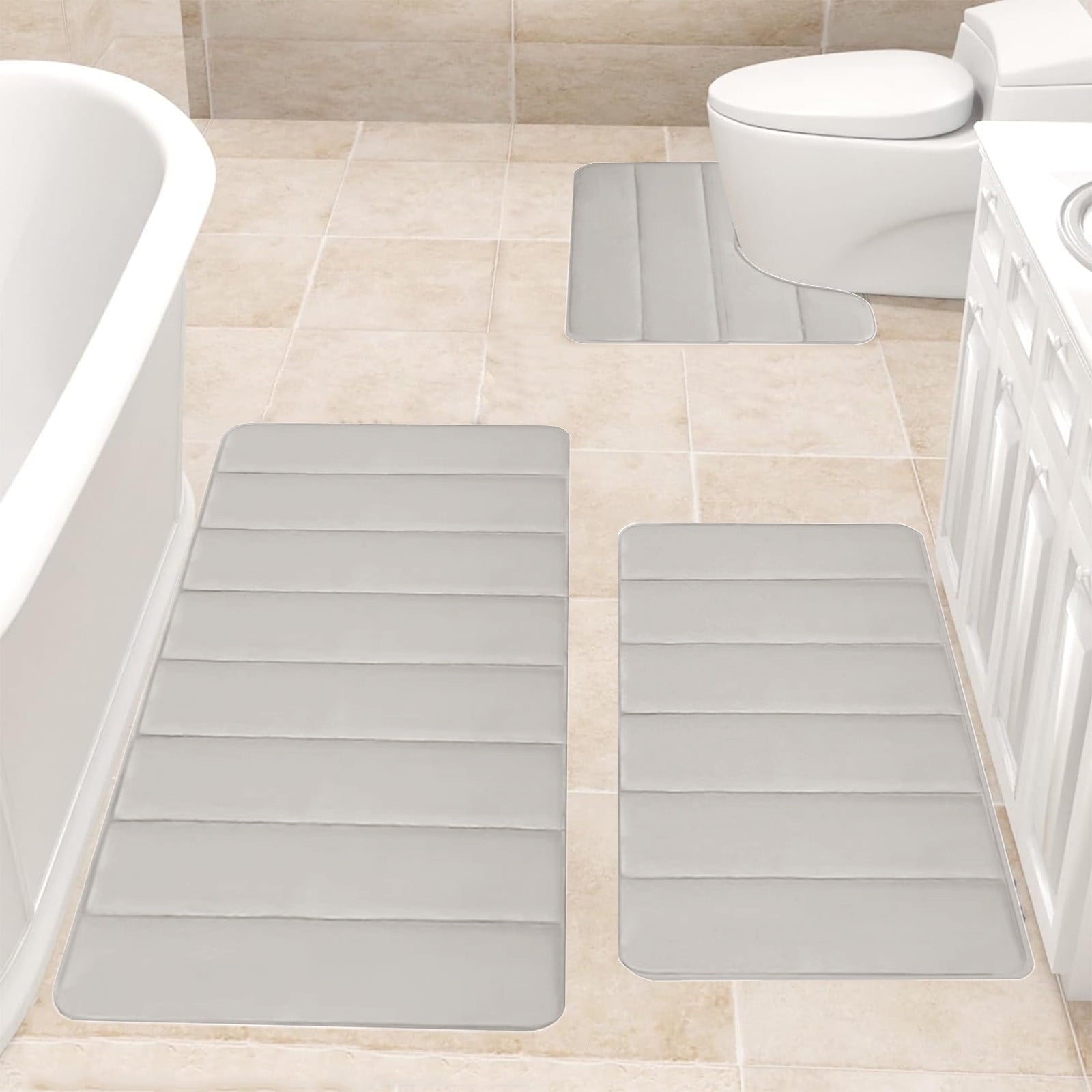 PALIFEUR Memory Foam Toilet Rug, Non-Slip Bathroom Rugs, Toilet Rugs U Shaped Washable, Commode Contour Rug, Soft Comfortable Super Water Absorption #3_Beige